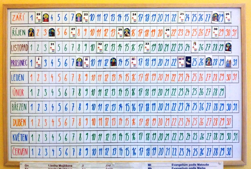 magnetická tabule s liturgickým rokem